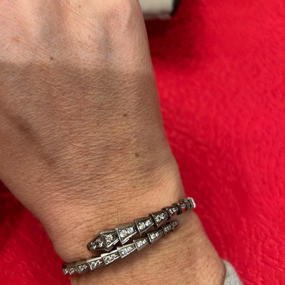 Chic Silver Serpent Bracelet with Sparkling Stones